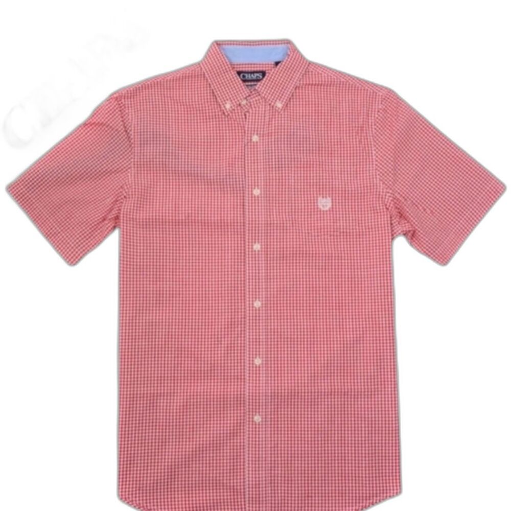 Chaps Easy Care Red Gingham Plaid Button Up Short Sleeve Shirt